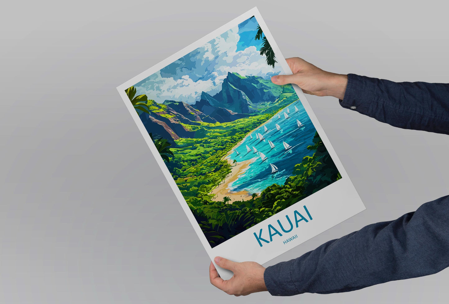 Kauai Cartoon Travel Poster Hawaii Wall Art Island Print Tropical Illustration Coastal Decor Kauai Souvenir Gift
