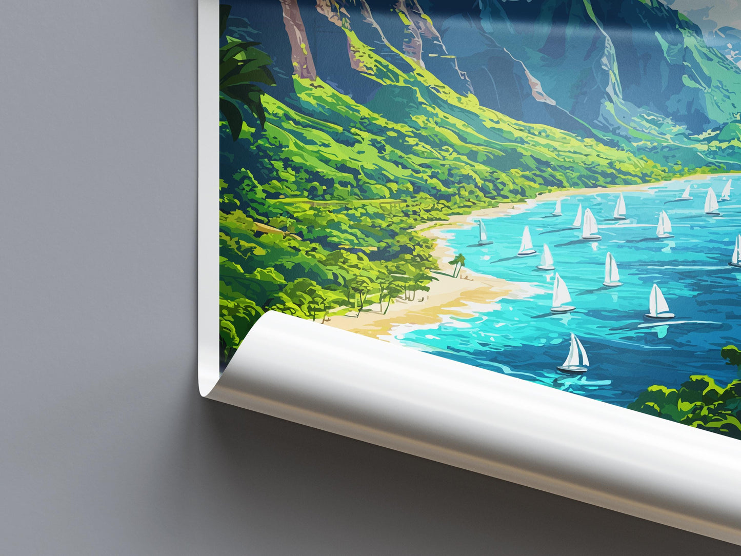 Kauai Cartoon Travel Poster Hawaii Wall Art Island Print Tropical Illustration Coastal Decor Kauai Souvenir Gift