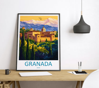 Granada Cartoon Travel Poster Spain Wall Art City Print Alhambra Illustration Historic Decor Granada Souvenir Gift