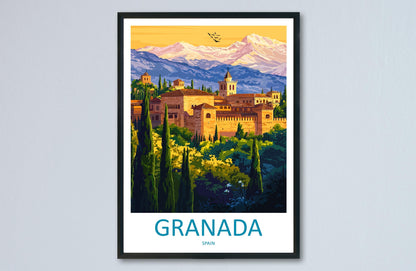 Granada Cartoon Travel Poster Spain Wall Art City Print Alhambra Illustration Historic Decor Granada Souvenir Gift