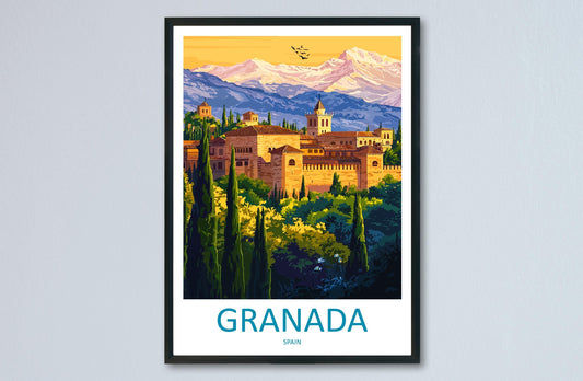 Granada Cartoon Travel Poster Spain Wall Art City Print Alhambra Illustration Historic Decor Granada Souvenir Gift