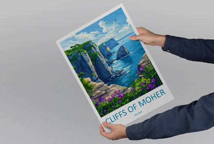 Cliffs of Moher Cartoon Travel Poster Ireland Wall Art Coastal Print Nature Illustration Wild Atlantic Decor Irish Souvenir Gift