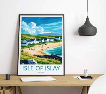 Isle of Islay Cartoon Travel Poster Scotland Wall Art Coastal Landscape Print Hebrides Island Decor Islay Nature Scene Souvenir Gift