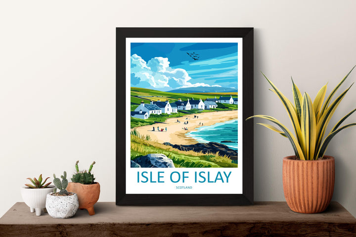 Isle of Islay Cartoon Travel Poster Scotland Wall Art Coastal Landscape Print Hebrides Island Decor Islay Nature Scene Souvenir Gift