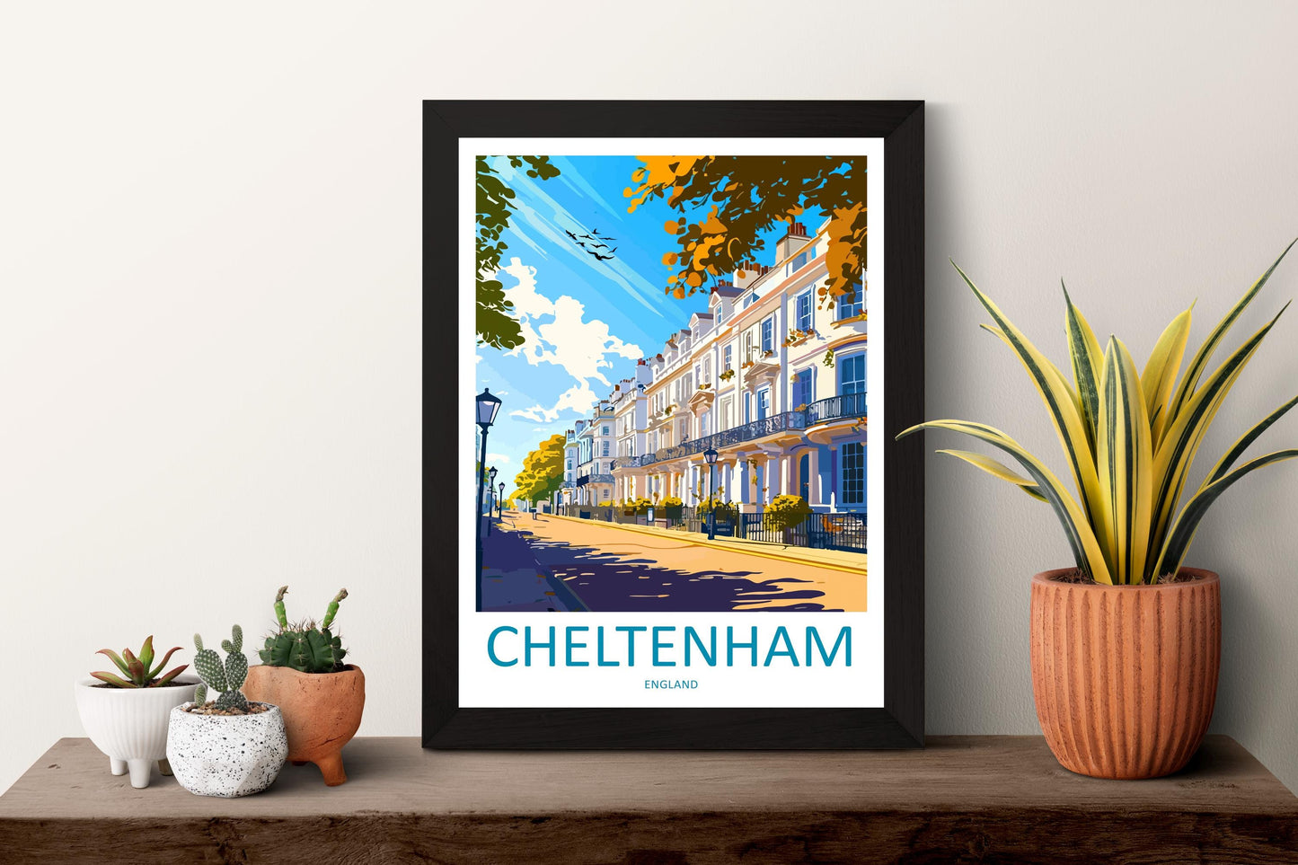 Cheltenham Cartoon Travel Poster England Wall Art Spa Town Print Historic Architecture Illustration Cotswolds Decor Gift Souvenir