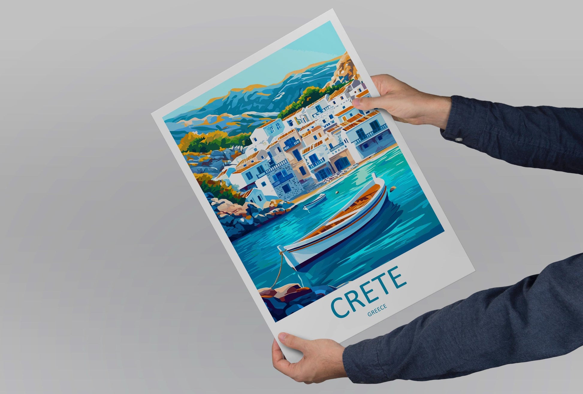 Crete Cartoon Travel Poster Greece Wall Art Island Landscape Print Coastal Decor Ancient Ruins Illustration Crete Nature Gift Souvenir