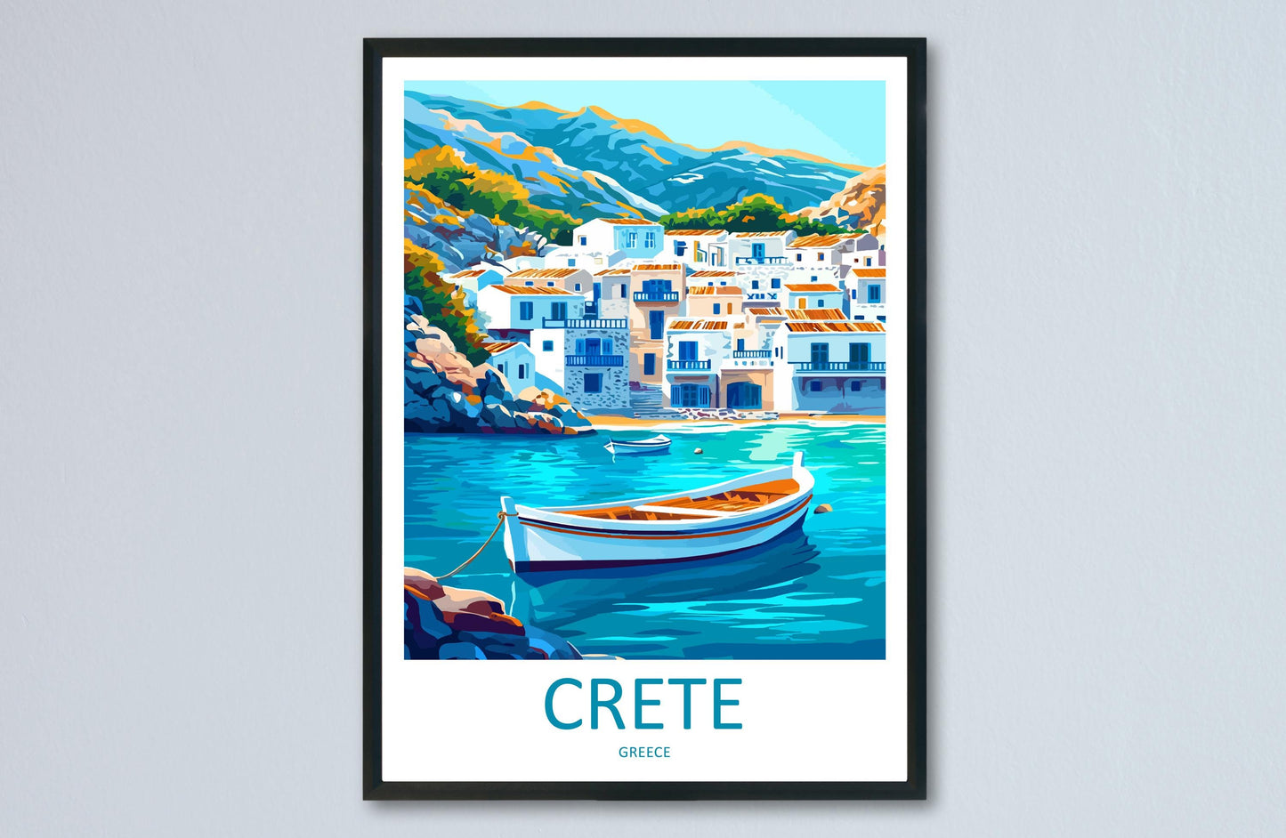 Crete Cartoon Travel Poster Greece Wall Art Island Landscape Print Coastal Decor Ancient Ruins Illustration Crete Nature Gift Souvenir