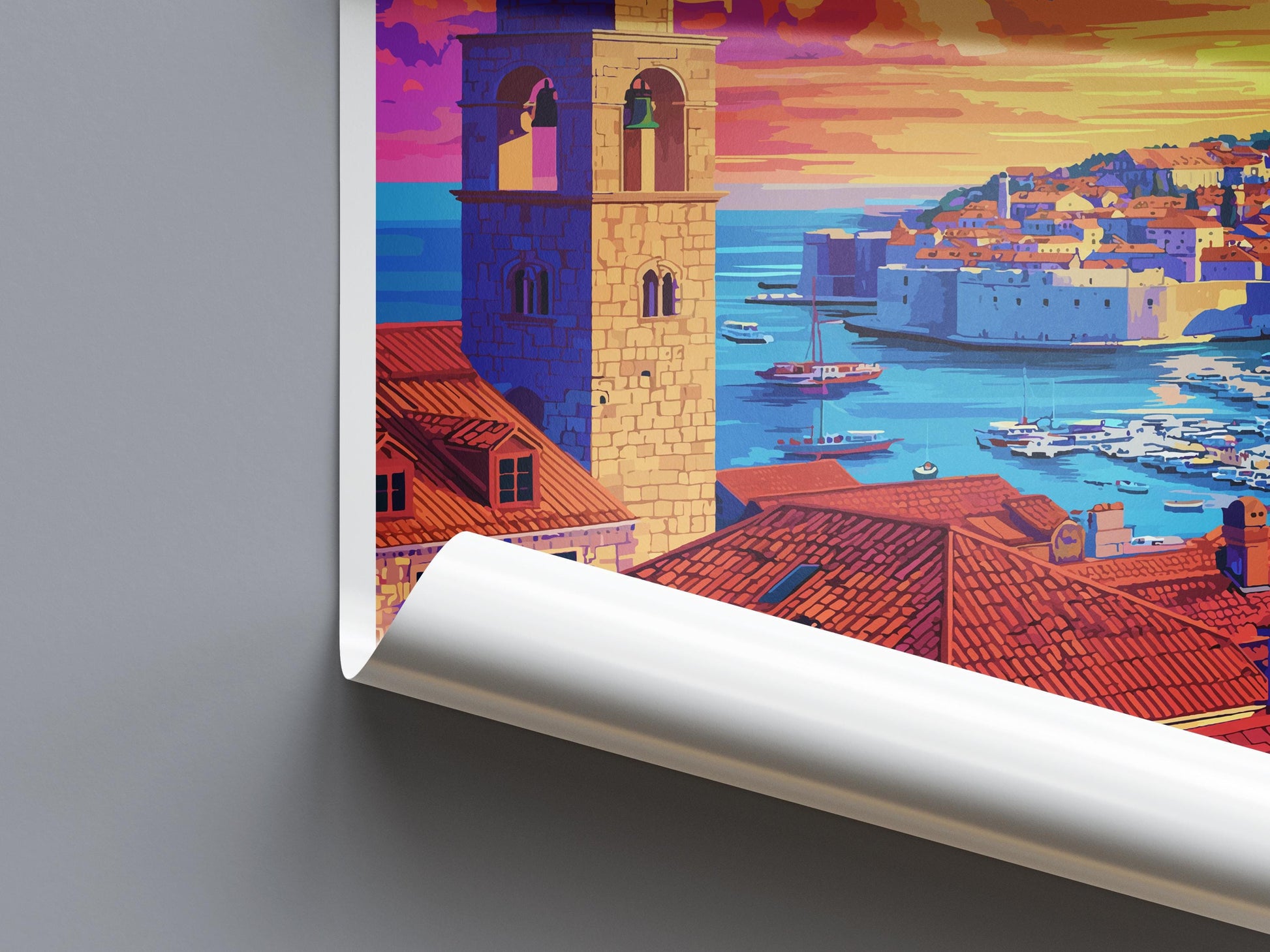 Dubrovnik Cartoon Travel Poster Croatia Wall Art Coastal City Print Old Town Illustration Adriatic Sea Decor Dubrovnik Gift Souvenir