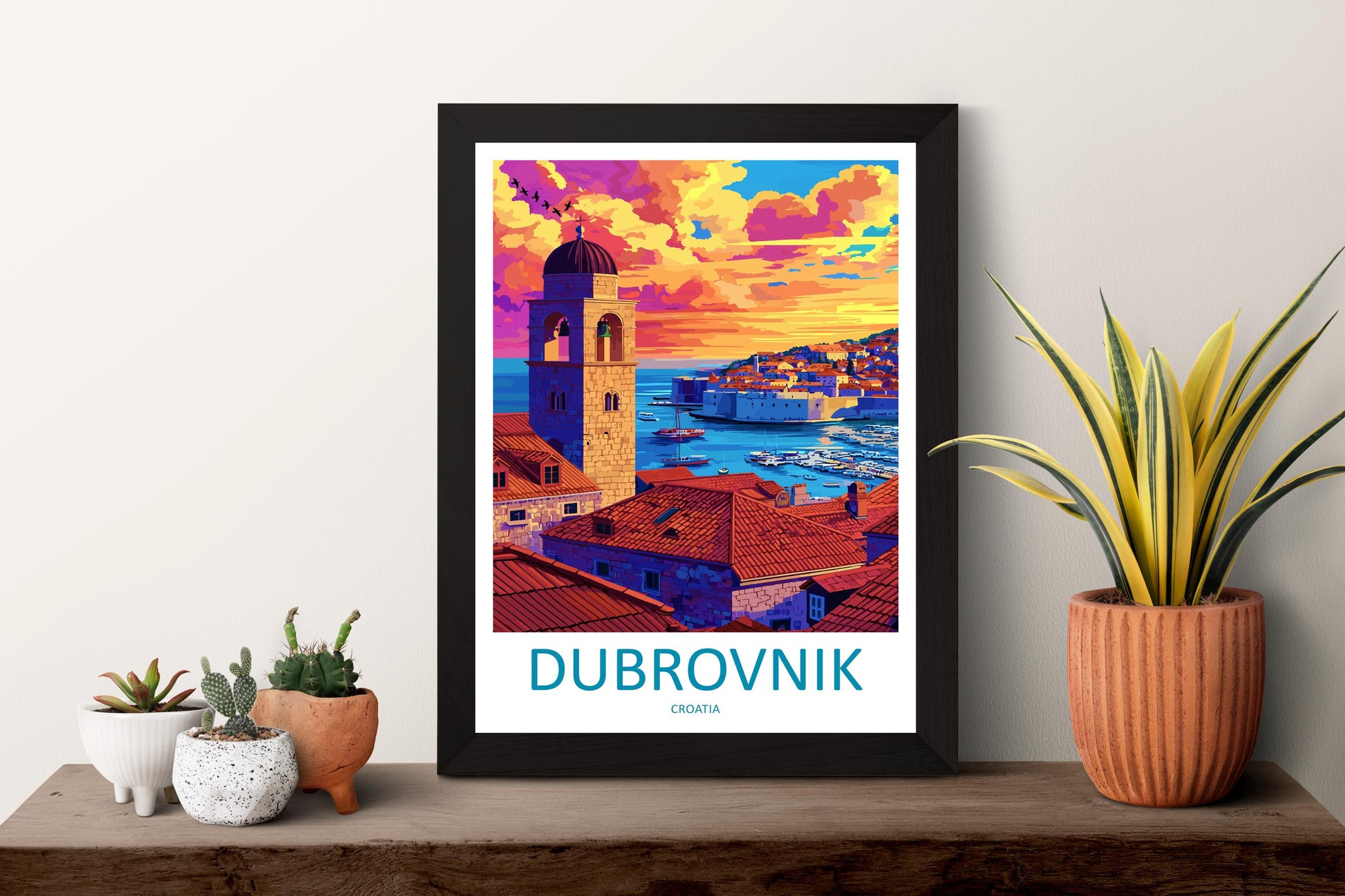 Dubrovnik Cartoon Travel Poster Croatia Wall Art Coastal City Print Old Town Illustration Adriatic Sea Decor Dubrovnik Gift Souvenir