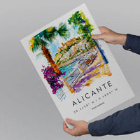 Alicante Watercolor Poster Alicante Travel Print Spain Wall Art Alicante Decor Coastal City Scene Castle Beach Spanish View Landscape