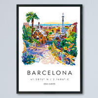Barcelona Watercolor Poster Barcelona Travel Print Spain Wall Art Barcelona Decor Gaudi Architecture City View Mediterranean Scene Print