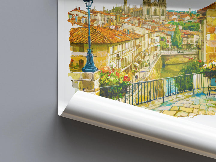 Burgos Watercolor Poster Burgos Travel Print Spain Wall Art Burgos Decor Cathedral Scene Historic City View Spanish Architecture Print