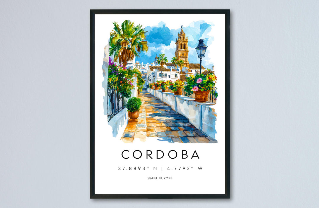 Cordoba Watercolor Poster Cordoba Travel Print Spain Wall Art Cordoba Decor Mosque Scene Historic City View Andalusia Architecture Print