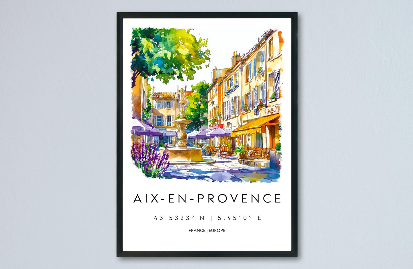 Aix en Provence Watercolor Poster Travel Print France Wall Art Aix en Provence Decor City Scene Lavender Market French Town View Print