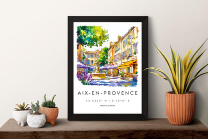 Aix en Provence Watercolor Poster Travel Print France Wall Art Aix en Provence Decor City Scene Lavender Market French Town View Print