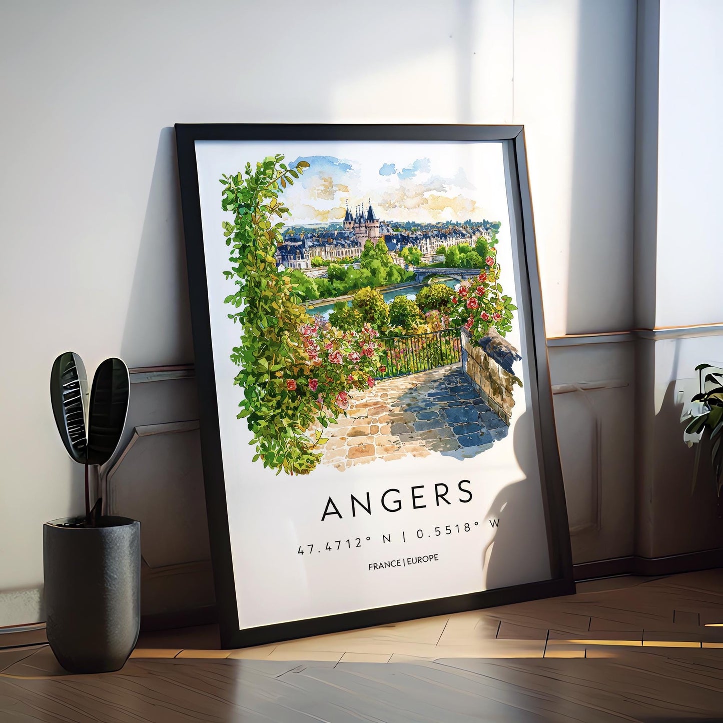 Angers Watercolor Poster Angers Travel Print France Wall Art Angers Decor Loire Valley Scene Chateau View Historic French City Print