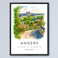 Angers Watercolor Poster Angers Travel Print France Wall Art Angers Decor Loire Valley Scene Chateau View Historic French City Print