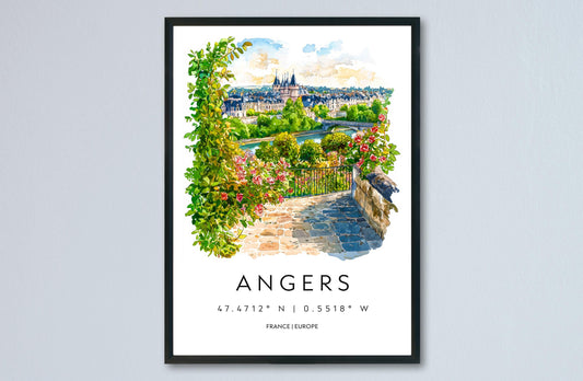 Angers Watercolor Poster Angers Travel Print France Wall Art Angers Decor Loire Valley Scene Chateau View Historic French City Print