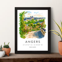 Angers Watercolor Poster Angers Travel Print France Wall Art Angers Decor Loire Valley Scene Chateau View Historic French City Print