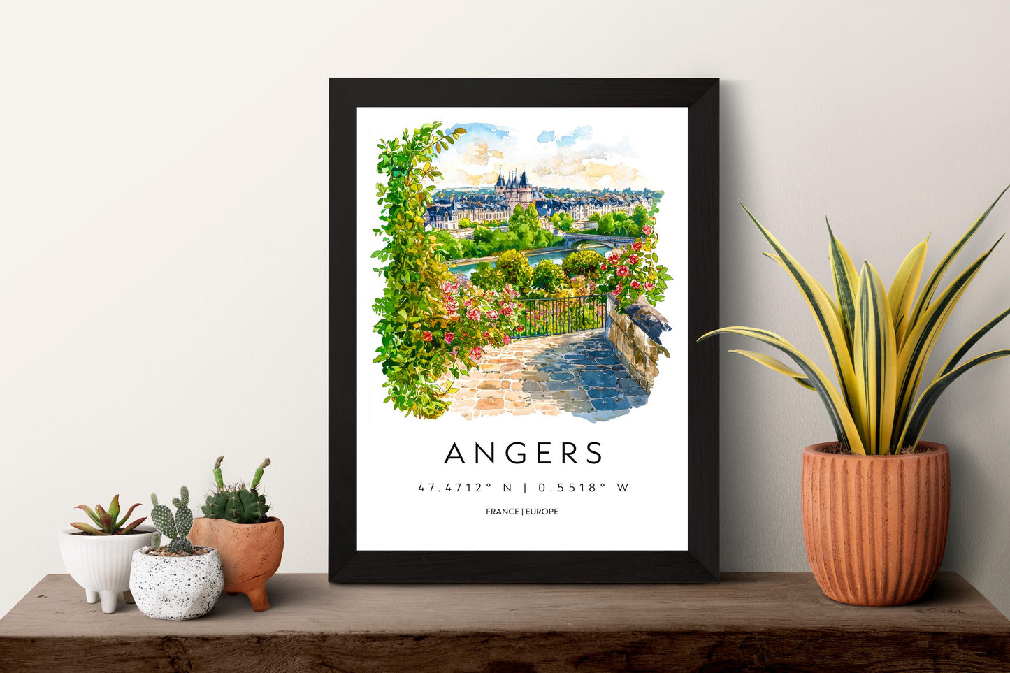 Angers Watercolor Poster Angers Travel Print France Wall Art Angers Decor Loire Valley Scene Chateau View Historic French City Print