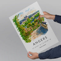 Angers Watercolor Poster Angers Travel Print France Wall Art Angers Decor Loire Valley Scene Chateau View Historic French City Print