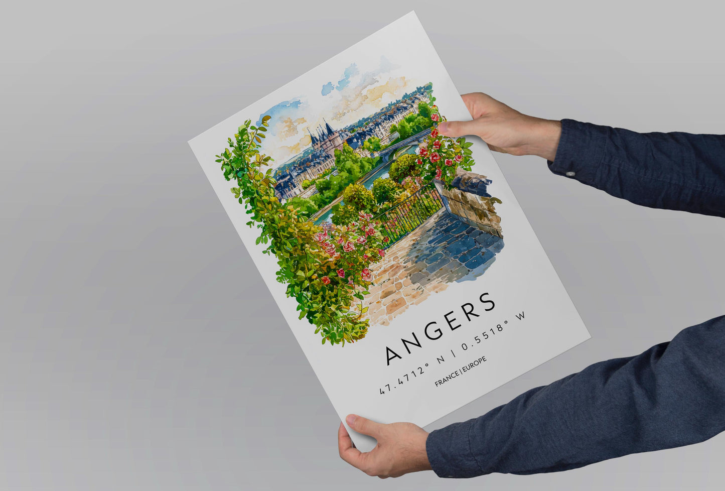 Angers Watercolor Poster Angers Travel Print France Wall Art Angers Decor Loire Valley Scene Chateau View Historic French City Print