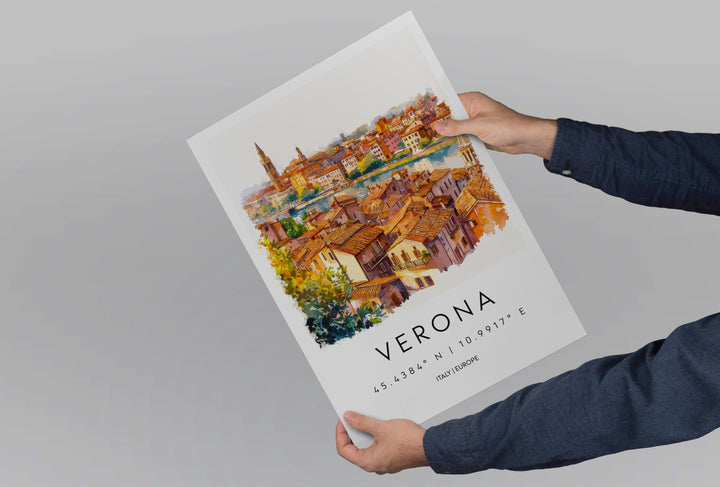 Verona Watercolor Poster Verona Travel Print Italy Wall Art Verona Decor Italian Cityscape Fine Art Print Verona Souvenir Gift for Travel