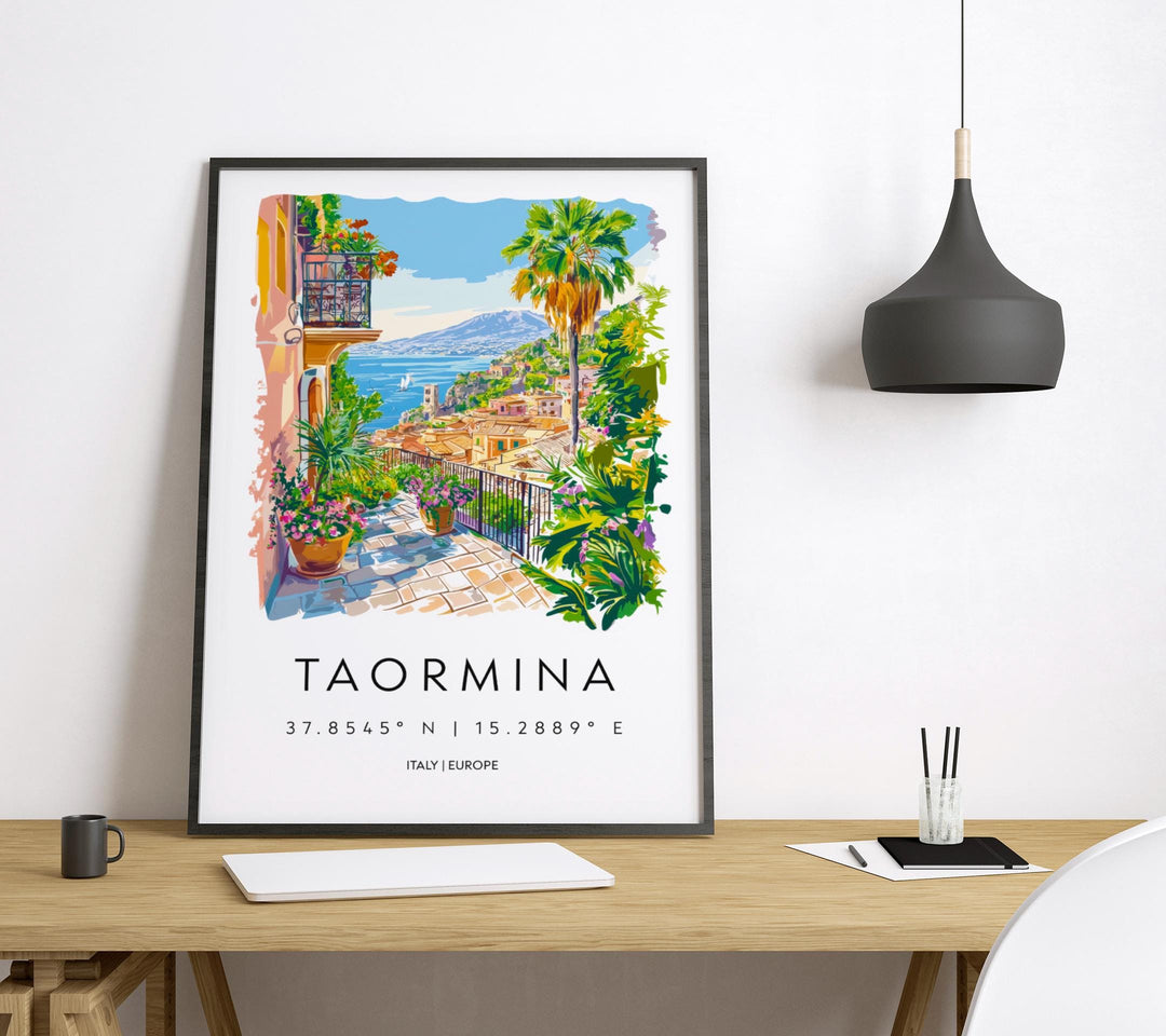 Taormina Watercolor Poster Taormina Sicily Travel Print Wall Art Taormina Decor Italian Town Fine Art Print Taormina Souvenir Gift