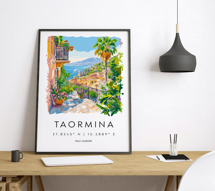Taormina Watercolor Poster Taormina Sicily Travel Print Wall Art Taormina Decor Italian Town Fine Art Print Taormina Souvenir Gift