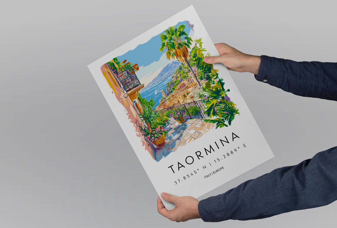 Taormina Watercolor Poster Taormina Sicily Travel Print Wall Art Taormina Decor Italian Town Fine Art Print Taormina Souvenir Gift