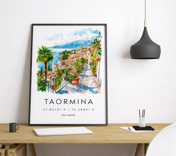 Taormina Watercolor Poster Taormina Sicily Travel Print Wall Art Taormina Decor Italian Town Fine Art Print Taormina Souvenir Gift