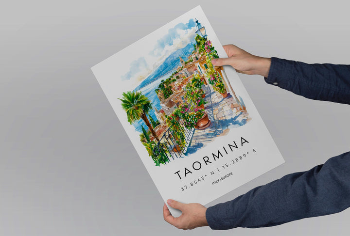 Taormina Watercolor Poster Taormina Sicily Travel Print Wall Art Taormina Decor Italian Town Fine Art Print Taormina Souvenir Gift
