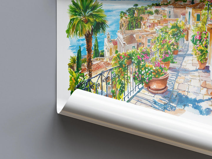 Taormina Watercolor Poster Taormina Sicily Travel Print Wall Art Taormina Decor Italian Town Fine Art Print Taormina Souvenir Gift