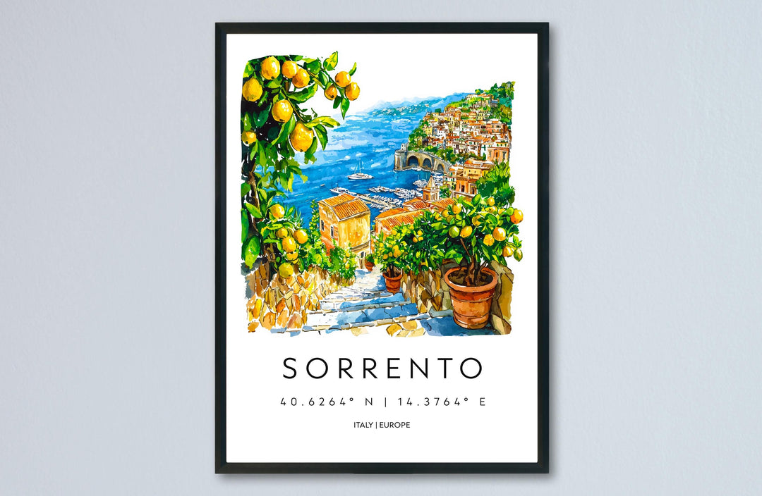 Sorrento Watercolor Poster Sorrento Italy Travel Print Wall Art Sorrento Decor Italian Coast Fine Art Print Sorrento Souvenir Gift
