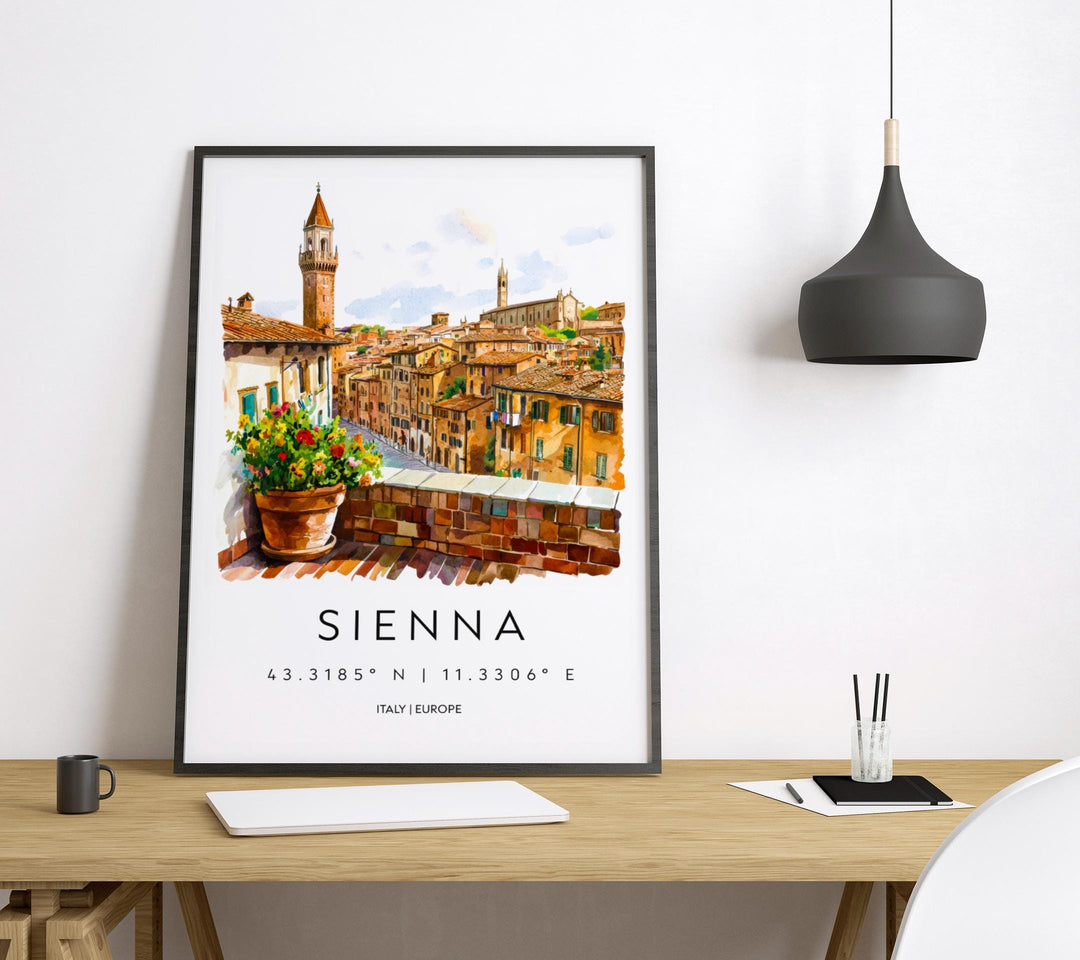 Siena Watercolor Poster Siena Italy Travel Print Wall Art Siena Decor Italian Medieval City Fine Art Print Siena Souvenir Gift for Travelers