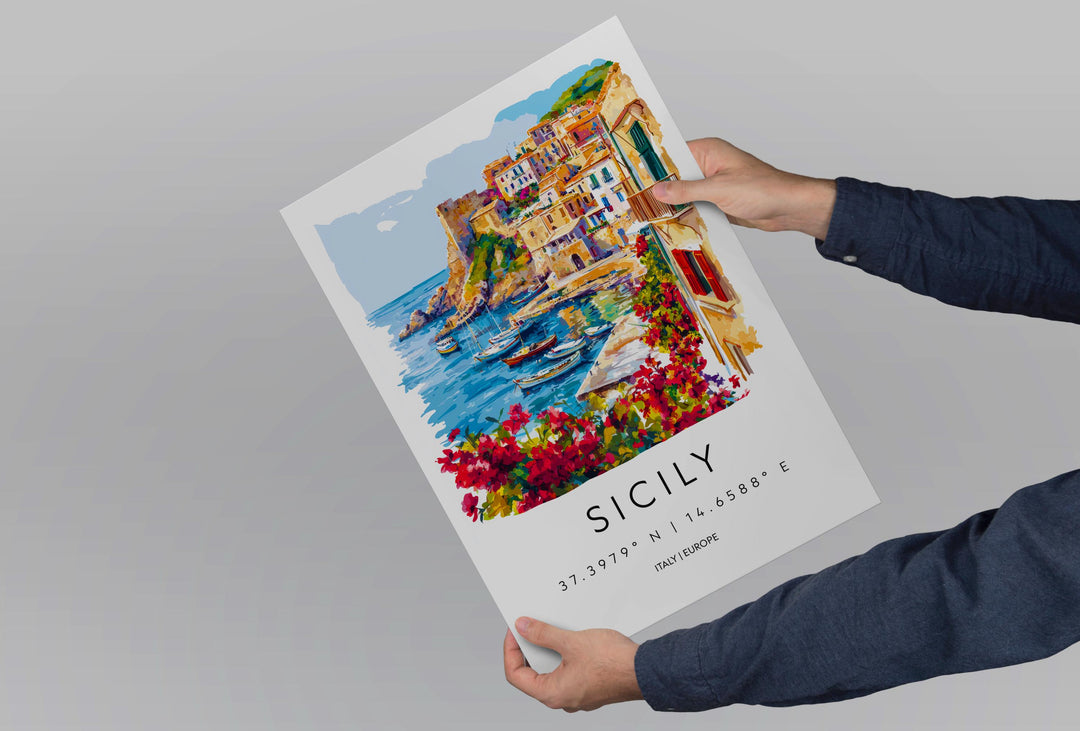 Sicily Watercolor Poster Sicily Italy Travel Print Wall Art Sicily Decor Italian Island Fine Art Print Sicily Souvenir Gift for Travelers
