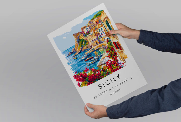Sicily Watercolor Poster Sicily Italy Travel Print Wall Art Sicily Decor Italian Island Fine Art Print Sicily Souvenir Gift for Travelers