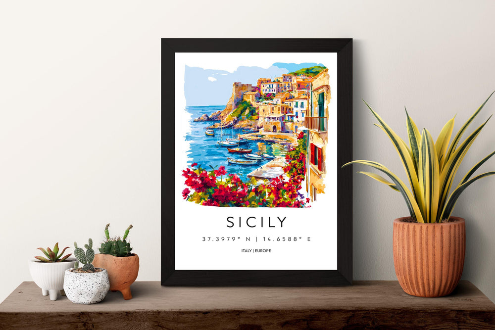 Sicily Watercolor Poster Sicily Italy Travel Print Wall Art Sicily Decor Italian Island Fine Art Print Sicily Souvenir Gift for Travelers