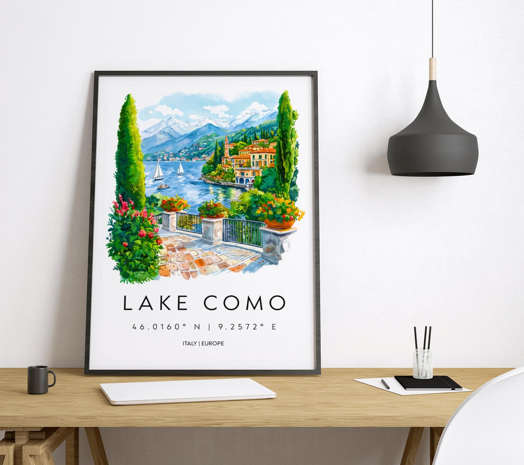 Lake Como Watercolor Poster Lake Como Italy Travel Print Wall Art Lake Como Home Decor Lake Como Gift Art Lovers Italy Art Lake Como