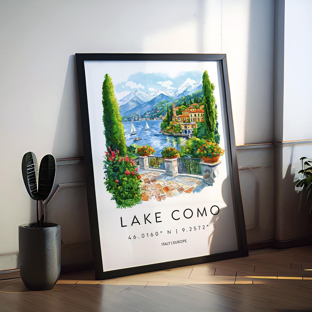 Lake Como Watercolor Poster Lake Como Italy Travel Print Wall Art Lake Como Home Decor Lake Como Gift Art Lovers Italy Art Lake Como
