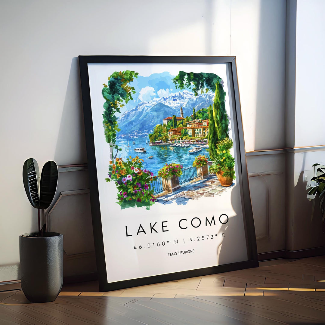 Lake Como Watercolor Poster Lake Como Italy Travel Print Wall Art Lake Como Home Decor Lake Como Gift Art Lovers Italy Art Lake Como