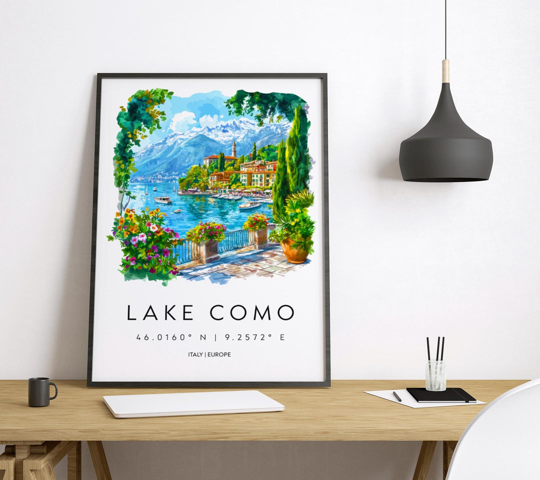 Lake Como Watercolor Poster Lake Como Italy Travel Print Wall Art Lake Como Home Decor Lake Como Gift Art Lovers Italy Art Lake Como
