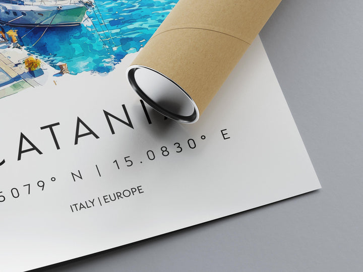 Catania Watercolor Poster Catania Italy Travel Print Wall Art Catania Home Decor Catania Gift Art Lovers Italy Art Catania Sicily Etna View