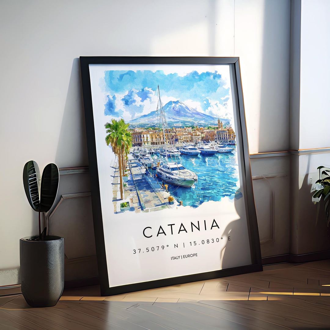 Catania Watercolor Poster Catania Italy Travel Print Wall Art Catania Home Decor Catania Gift Art Lovers Italy Art Catania Sicily Etna View