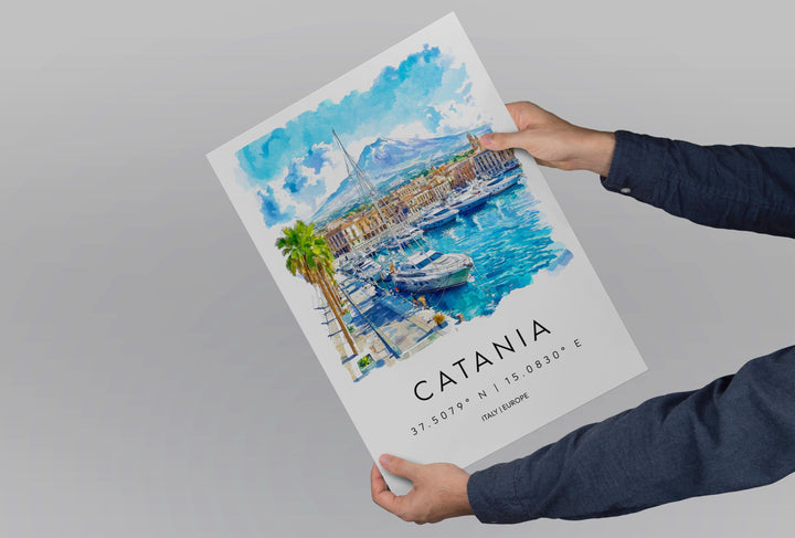 Catania Watercolor Poster Catania Italy Travel Print Wall Art Catania Home Decor Catania Gift Art Lovers Italy Art Catania Sicily Etna View