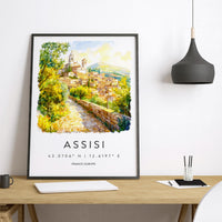 Assisi Watercolor Poster Assisi Italy Travel Print Wall Art Assisi Home Decor Assisi Gift Art Lovers Italy Art Assisi Saint Francis