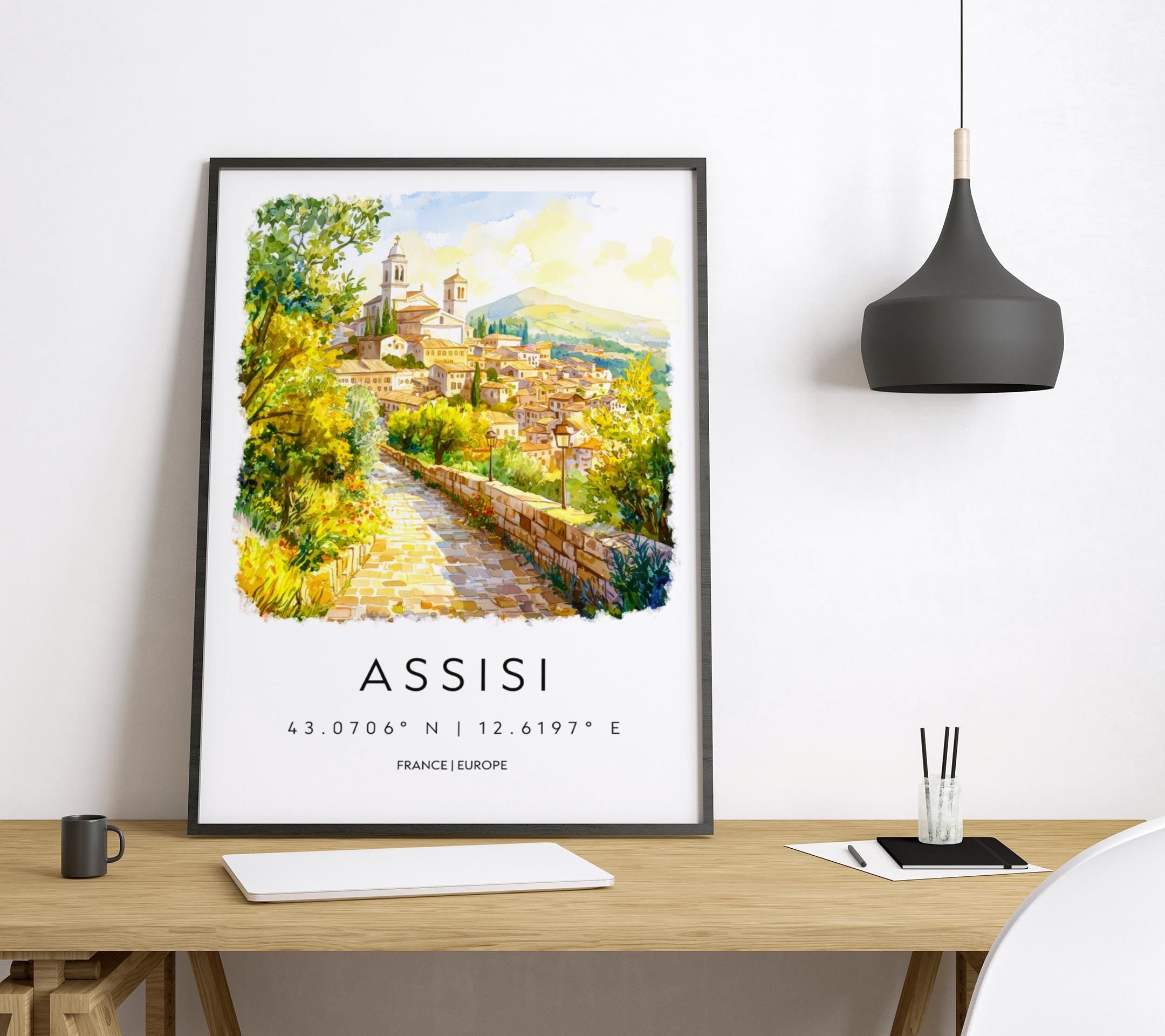 Assisi Watercolor Poster Assisi Italy Travel Print Wall Art Assisi Home Decor Assisi Gift Art Lovers Italy Art Assisi Saint Francis