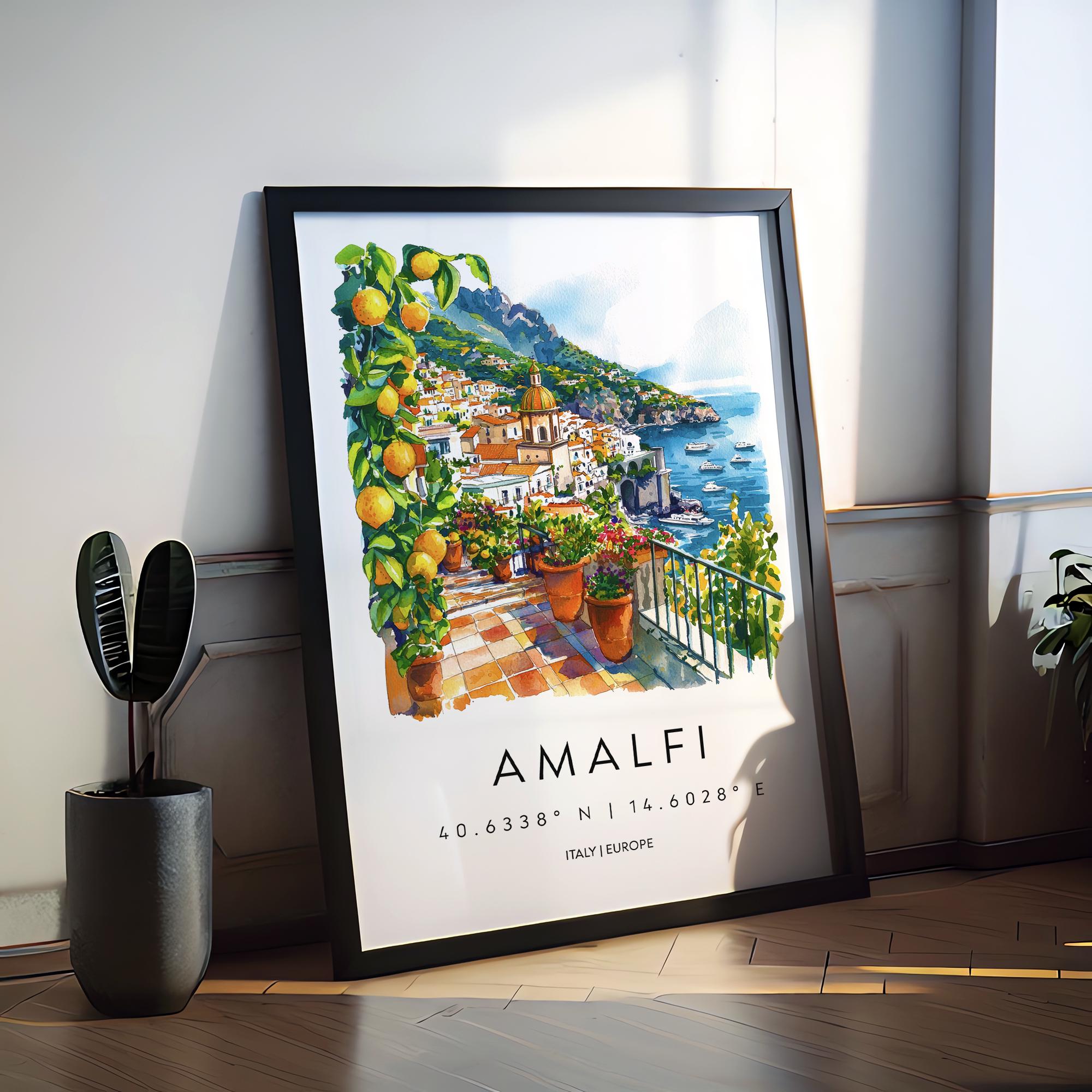 Amalfi Watercolor Poster Amalfi Italy Travel Print Wall Art Amalfi Home Decor Amalfi Gift Art Lovers Italy Art Amalfi Coastline