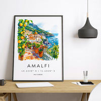 Amalfi Watercolor Poster Amalfi Italy Travel Print Wall Art Amalfi Home Decor Amalfi Gift Art Lovers Italy Art Amalfi Coastline
