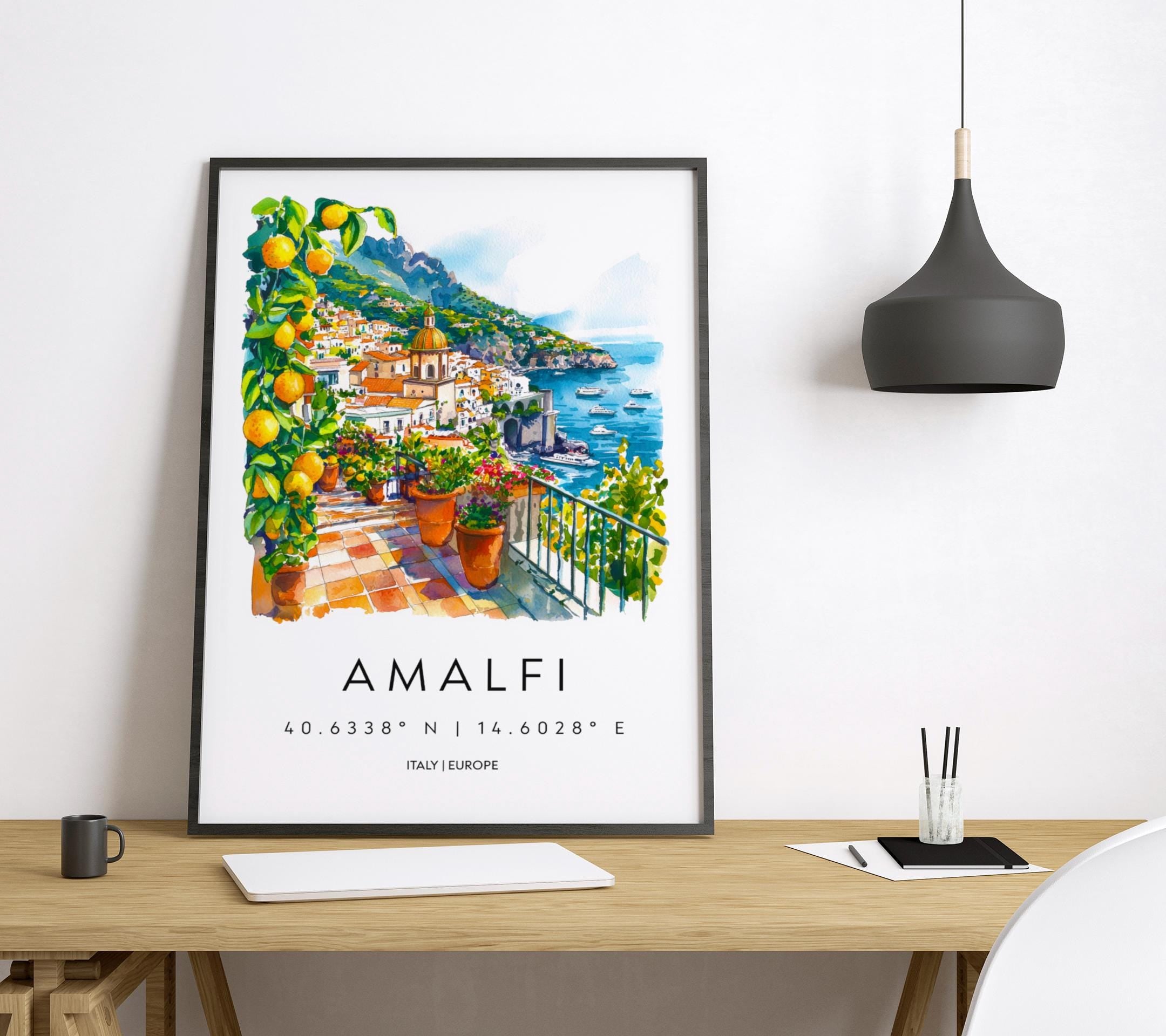 Amalfi Watercolor Poster Amalfi Italy Travel Print Wall Art Amalfi Home Decor Amalfi Gift Art Lovers Italy Art Amalfi Coastline